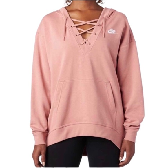 Nike Tops - Nike Women Lace Up Light Pink Oversized Sweatshirt
